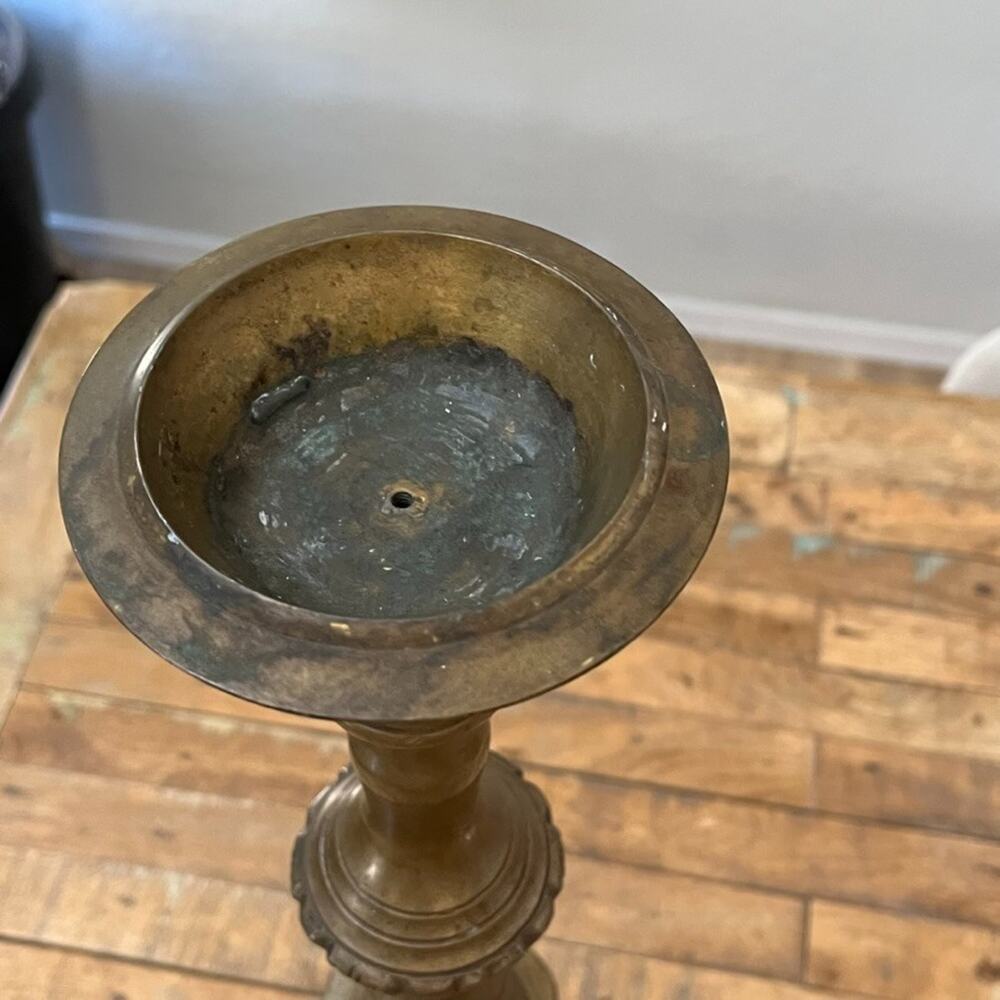 Antique Brass Ornate Candle Holder 23" Tall Baroque Style - Picture 9 of 12